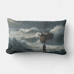 Stormy Seas Ship - Walk on Water Lumbar Pillow