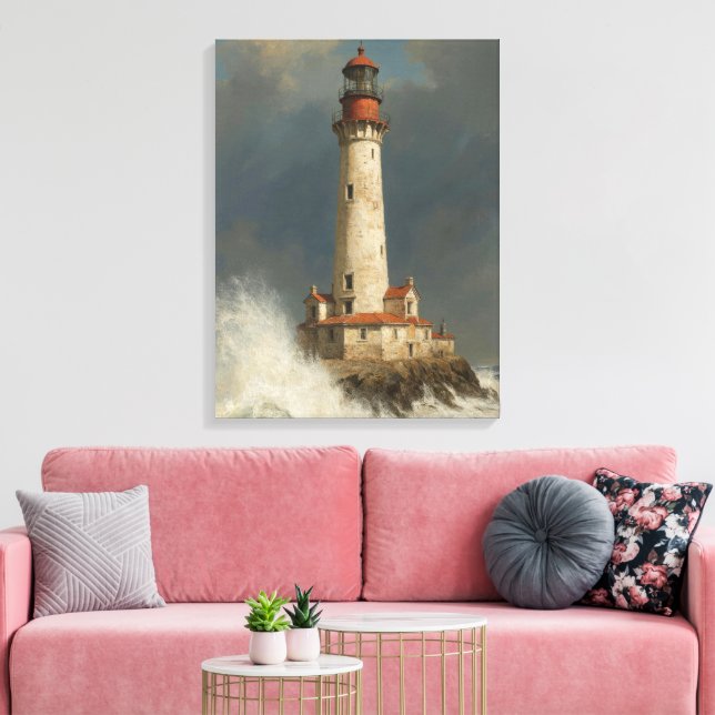  Stormy Sentinel lighthouse oilpainting  AI  Canvas Print (Insitu(LivingRoom))