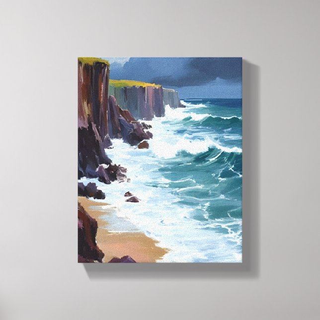 Stormy Shore | Beach Ocean Waves Painting Canvas Print (Front)