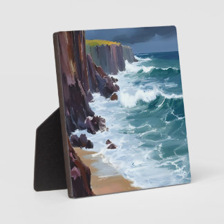 Stormy Shore | Beach Ocean Waves Painting Plaque