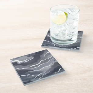 Stormy Skies Dark Watercolor Glass Coaster