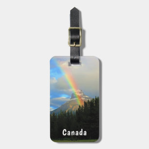 Stormy Skies & Rainbow Over Forest Snowy Mountain Luggage Tag
