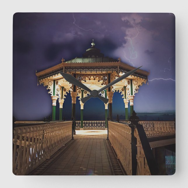 Stormy Sky at Brighton Beach Bandstand Square Wall Clock (Front)