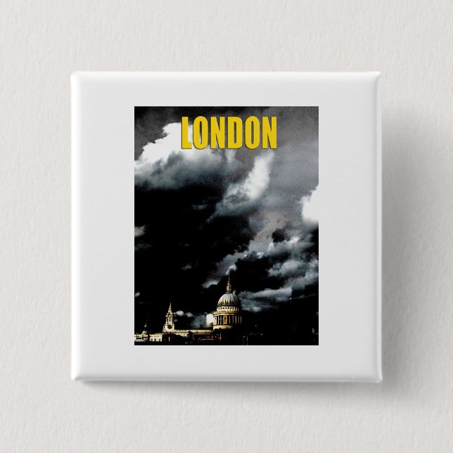Stormy St Paul's Cathedral 2 Inch Square Button (Front)