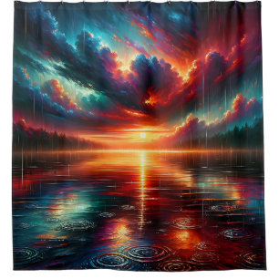 “Stormy Sunset Over Serene Lake”