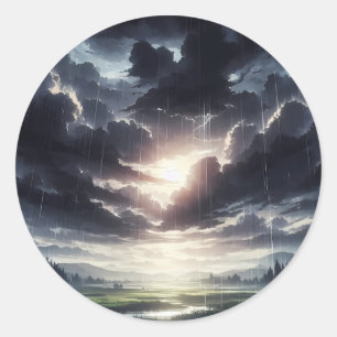 Stormy Sunset Rain Over Serene Valley Classic Round Sticker