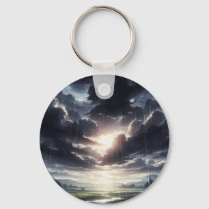 Stormy Sunset Rain Over Serene Valley Keychain