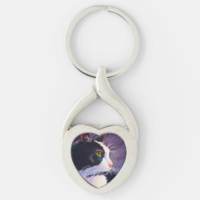 Stormy Tuxedo Cat Keychain (Front)