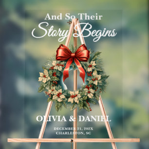 Story Begins Christmas Wreath Wedding Welcome Acrylic Sign
