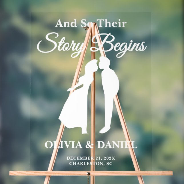 Story Begins Editable Wedding Welcome Acrylic Sign (Neutral)