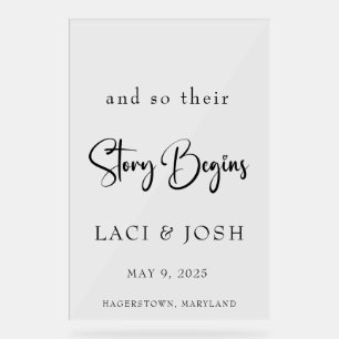 Story Begins Elegant Wedding Welcome Acrylic Sign