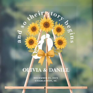 Story Begins Sunflower Wreath Wedding Welcome Acrylic Sign