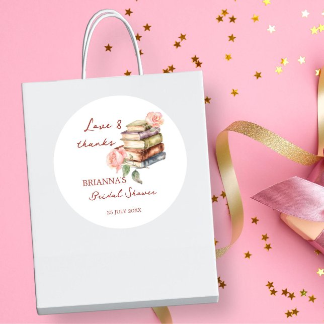 Story book new chapter bridal shower favour classic round sticker (Story book new chapter bridal shower thank you favor stickers personalized printed favor stickers)