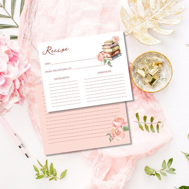 Story book new chapter bridal shower recipe card (Story book new chapter bridal shower recipe card book themed bridal shower blush pink roses books)