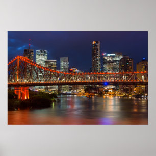 Story bridge dusk Brisbane city skyline Australia Poster