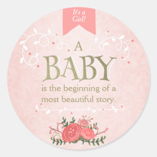 Storybook baby shower fille Sticker or rose
