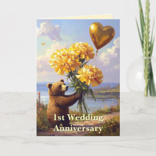 Storybook Bear & Heart 1st Wedding Anniversary Card