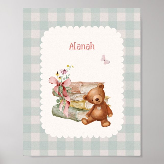Storybook Bear Vintage Nursery Personalize Name Poster (Front)