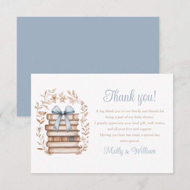 Storybook Blue Bow Baby Shower  Thank You Card (Front/Back)