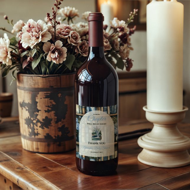 Storybook Blue Boy Library Book Baby Shower Wine Label (Creator Uploaded)