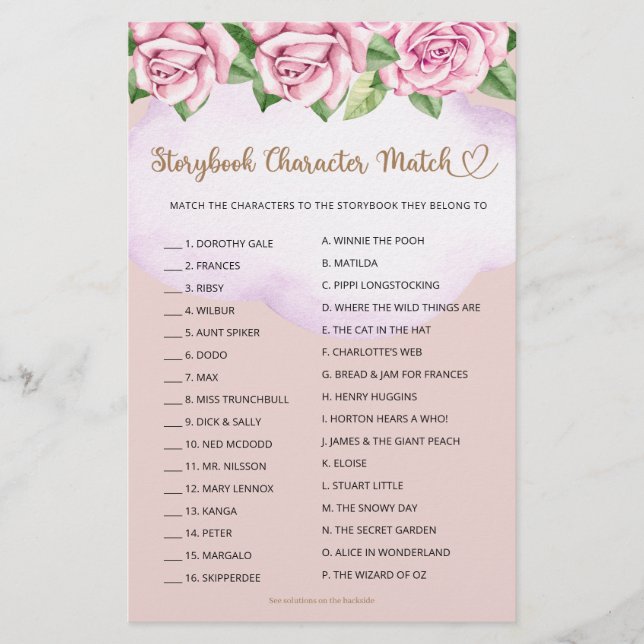 Storybook Character Match Bear Girl Baby Showe (Front)