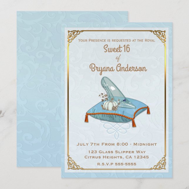 Storybook Cinderella Glass Slipper Sweet 16 Party Invitation (Front/Back)