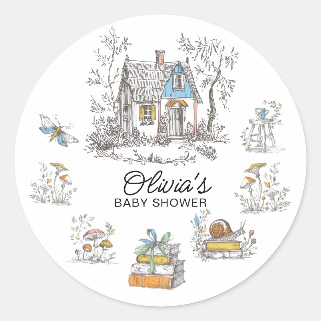 Storybook Cottage Baby Shower Favour Sticker (Front)