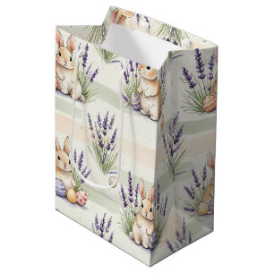 Storybook Easter Rabbit Lavender Egg Stripes Medium Gift Bag