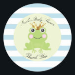 Storybook Fairy Tale Frog Prince Baby Shower Blue Classic Round Sticker<br><div class="desc">Customize with any text or leave blank.</div>