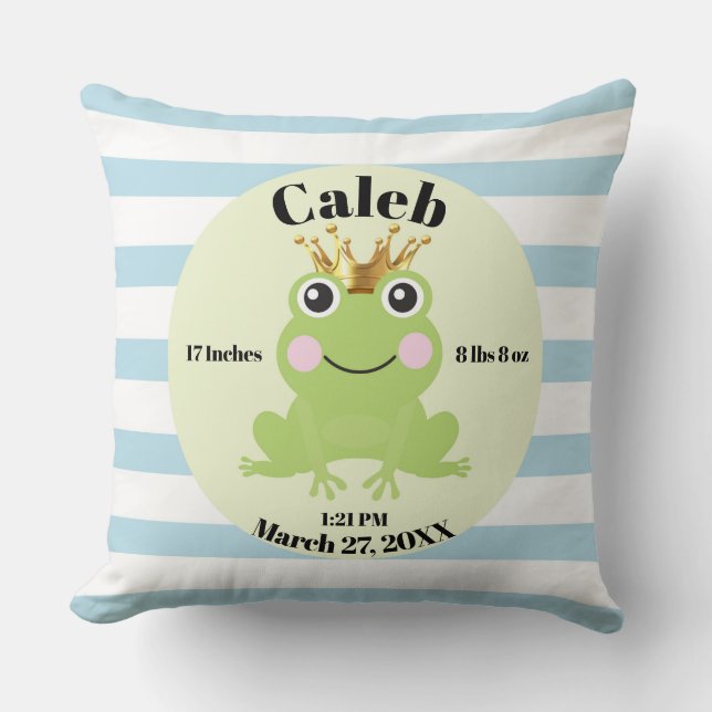 Storybook Fairy Tale Frog Prince Blue Birth Gift Throw Pillow (Front)