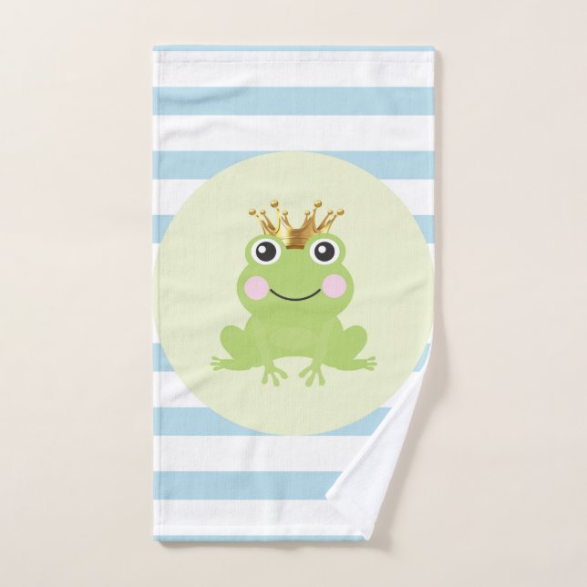 Storybook Fairy tale Frog Prince Blue Stripes Bath Towel Set (Hand Towel)