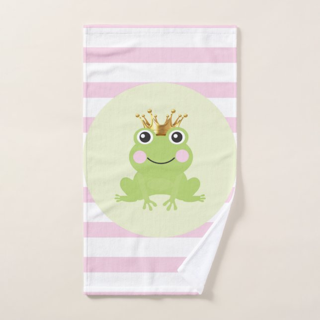 Storybook Fairy tale Frog Prince Pink Stripes Bath Towel Set (Hand Towel)
