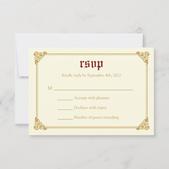 Storybook Fairytale Wedding Carte RSVP - Rouge/Or (Devant)