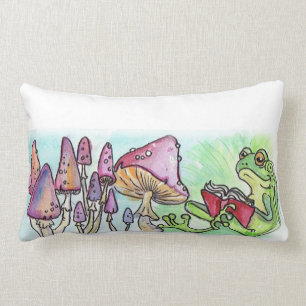 Storybook Frog Reading Lumbar Pillow