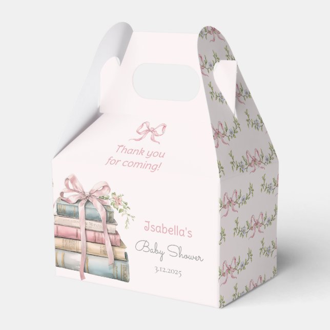 Storybook New Chapter pink ribbon girl baby shower Favor Box (Front Side)