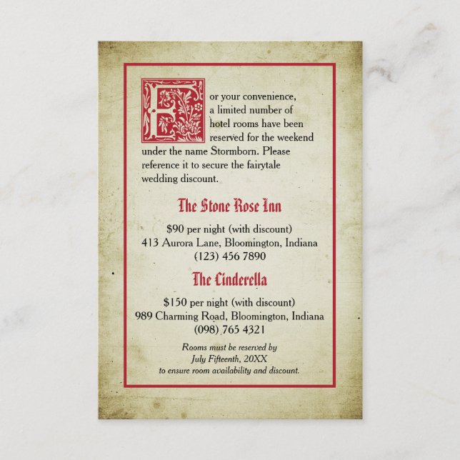 Storybook Page | Fairytale Wedding Accommodations Enclosure Card (Front)