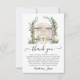 Storybook Rabbit Garden Gate Greenery Baby Shower  Thank You Card