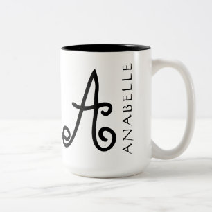 Storybook Style Girly Swirly Monogram Two-Tone Coffee Mug