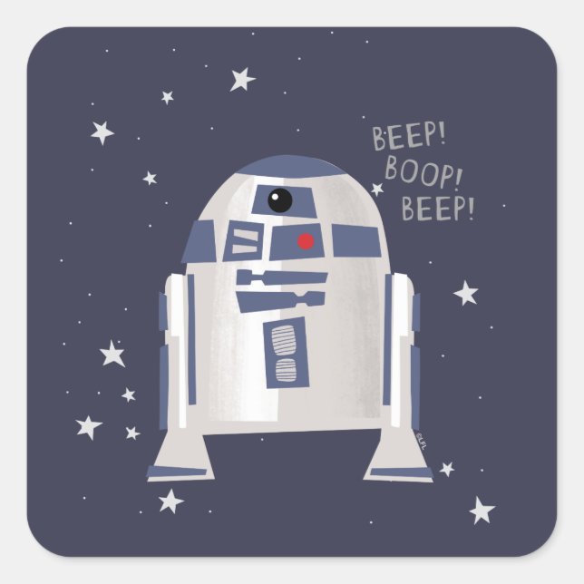 Storybook Style R2-D2 - Beep! Boop! Beep! Square Sticker (Front)