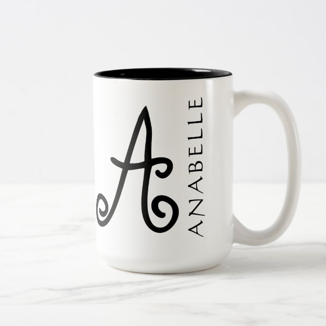 Storybook Style Swirly Monogram Two-Tone Coffee Mug (Right)