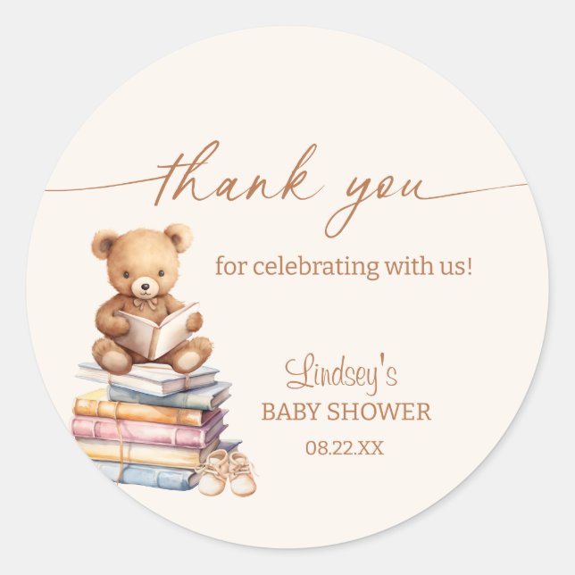 Storybook Teddy Bear Boho Baby Shower Thank You Classic Round Sticker (Front)