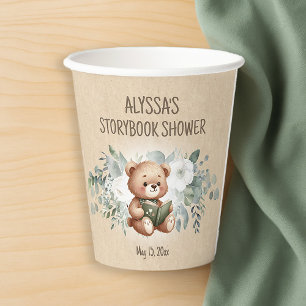Storybook Teddy Bear Greenery Baby Shower Paper Cups