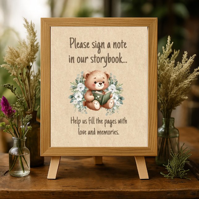 Storybook Teddy Bear Guestbook (Storybook teddy bear baby shower "Sign our guestbook" poster)