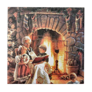 Storybook Time With Grandma At Christmas Tile