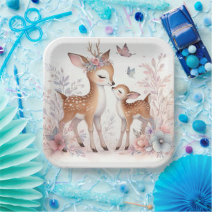 Storybook Woodland Babies Deer Love Paper Plate