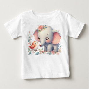 Storybook Woodland Babies Elephant and Bird Baby T-Shirt