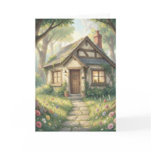 Storybook Woodland Cottage Greeting Card – Cozy