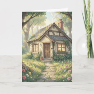 Storybook Woodland Cottage Greeting Card – Cozy