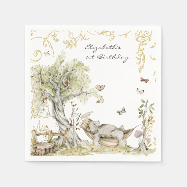 Storybook | Woodland Forest Birthday Party Napkin (Front)
