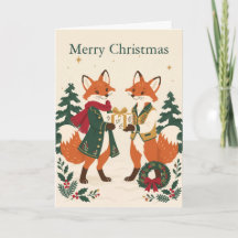 Storybook Woodland Foxes Exchanging Gifts Christma